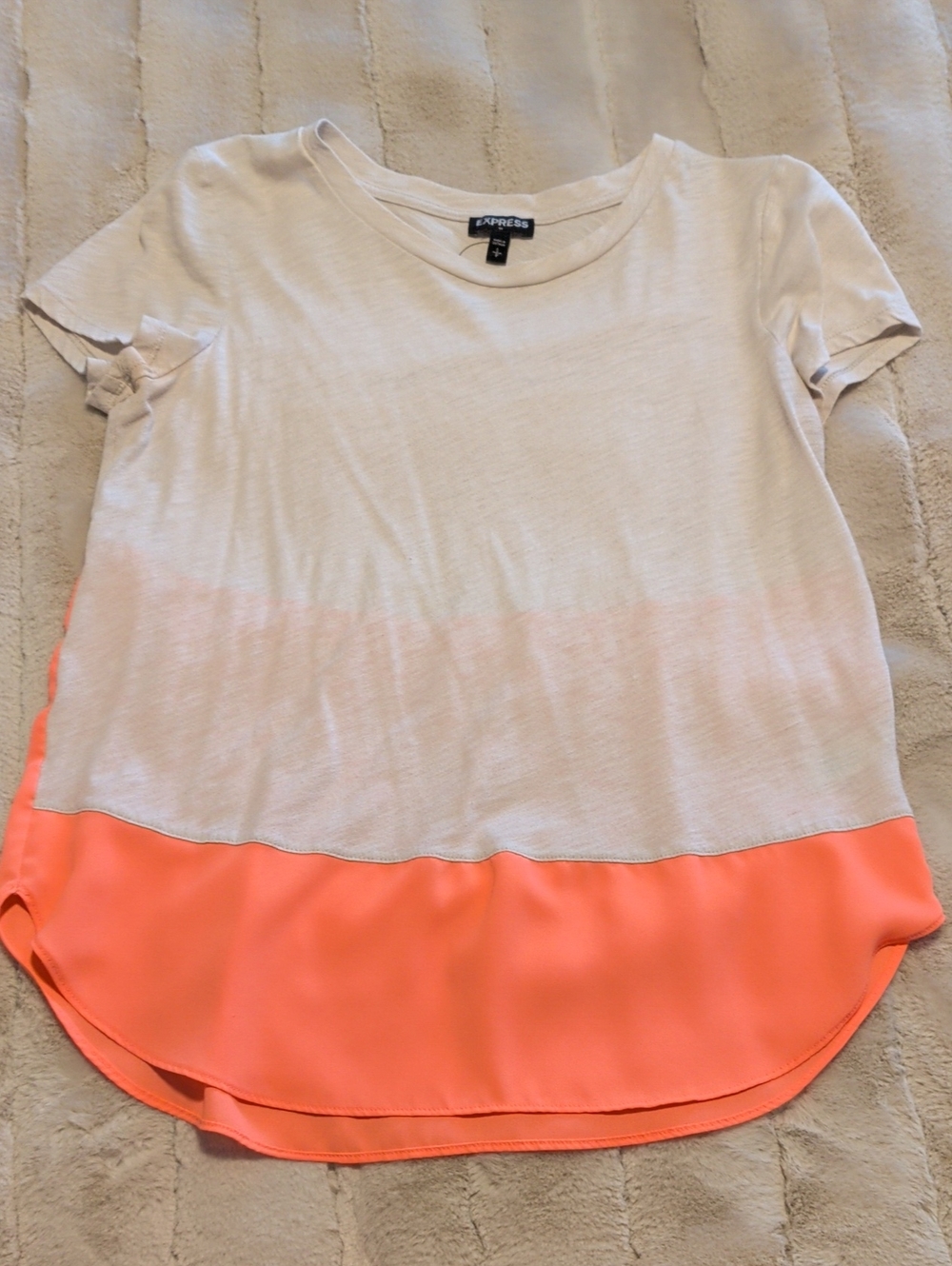 Express White and Coral Layered Short Sleeve Top